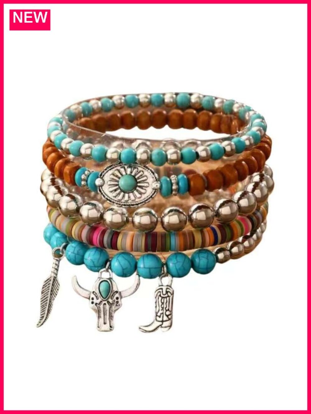 Turquoise Beaded Stretch Bracelet Western Cowgirl Boho Stackable Jewelry